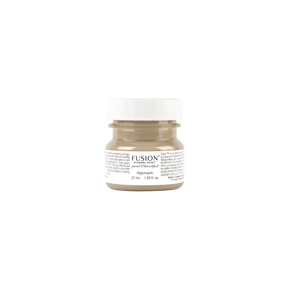 Tester jar of Algonquin Fusion Mineral Paint on a white background