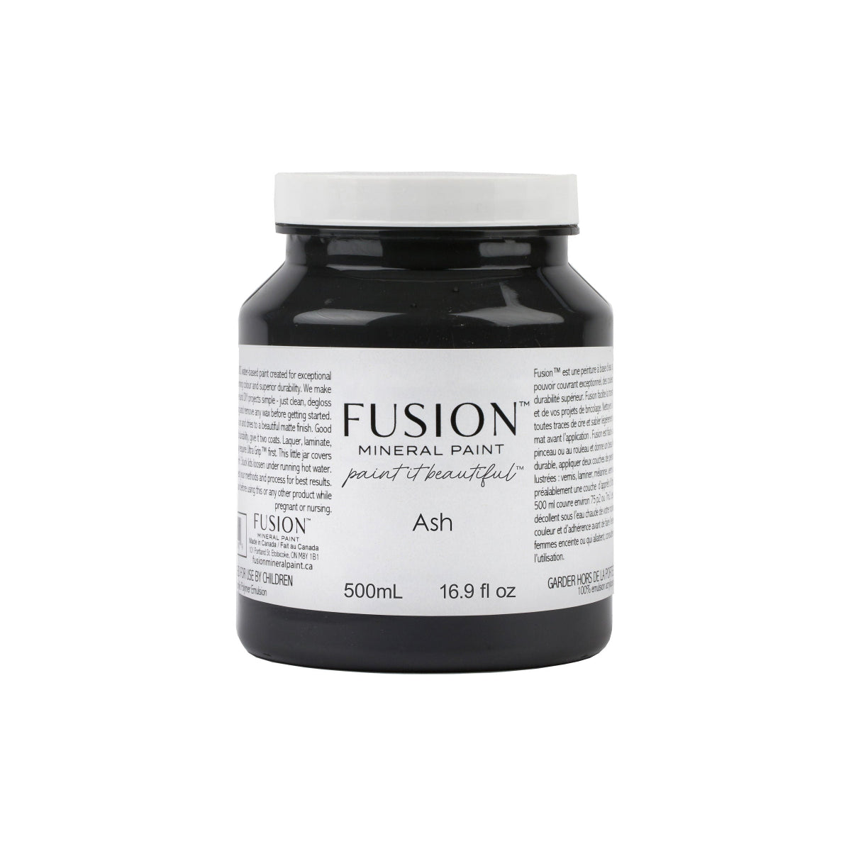 Bottle of Fusion Mineral Paint in Ash colour on a white background