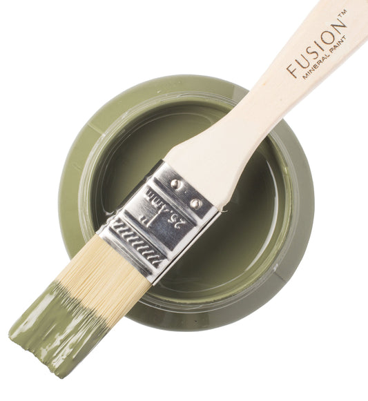 Bayberry green paint with a brush and 'Fusion Mineral Paint' branding on a white background