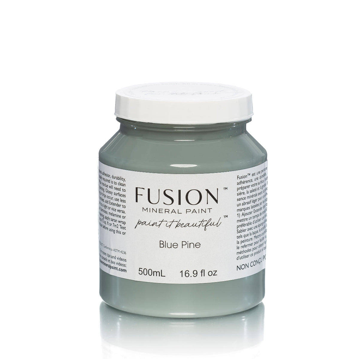 Jar of Fusion Mineral Paint in Blue Pine colour on a white background