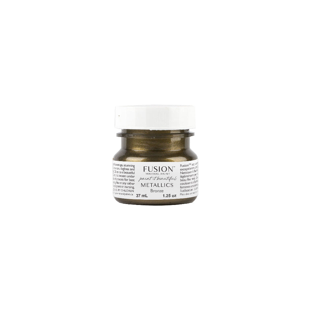 Small jar of Fusion Mineral Paint in Bronze Metallics on a white background