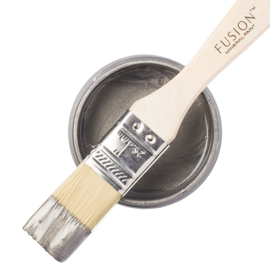 Fusion Mineral Paint in Brushed Steel Metallic with a paintbrush