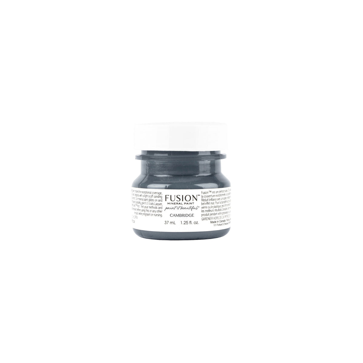Tester-sized jar of Cambridge Fusion paint on a white background