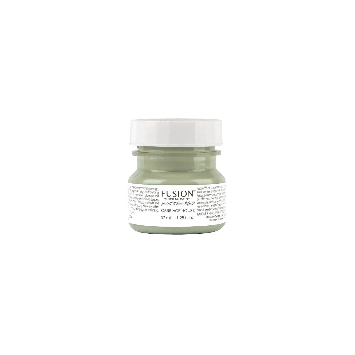 Tester size jar of Fusion paint in Carriage House on a white background