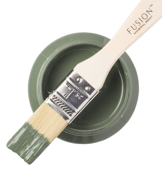 Green paint with a brush and 'Fusion Mineral Paint' text on a white background