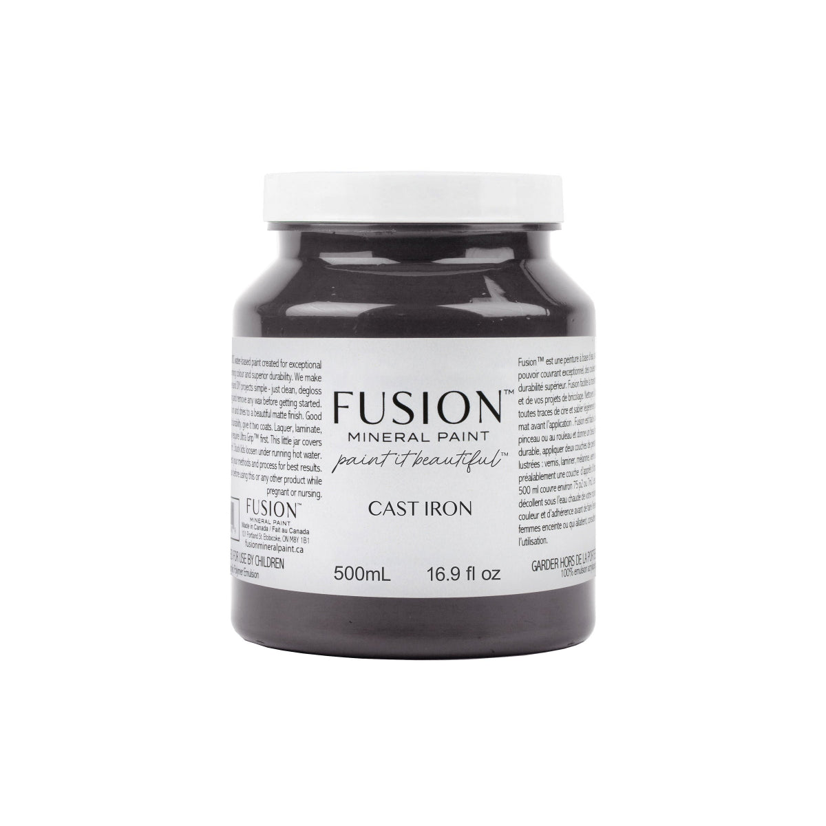 Jar of Fusion Mineral Paint in Cast Iron colour on a white background