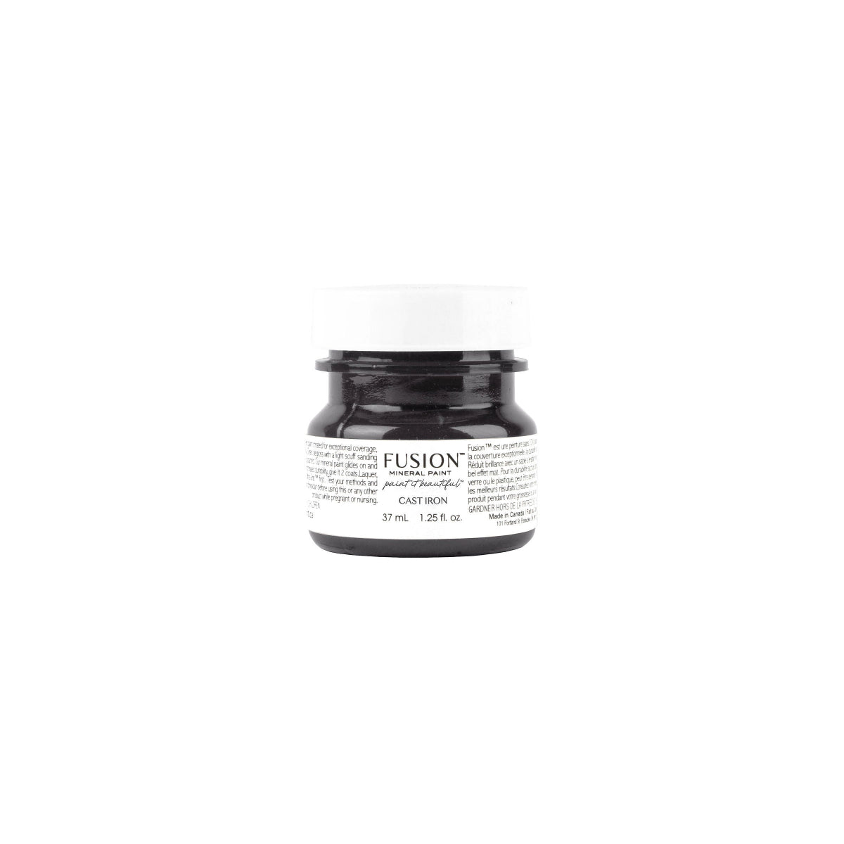 Small jar of Cast Iron Fusion Mineral Paint on a white background