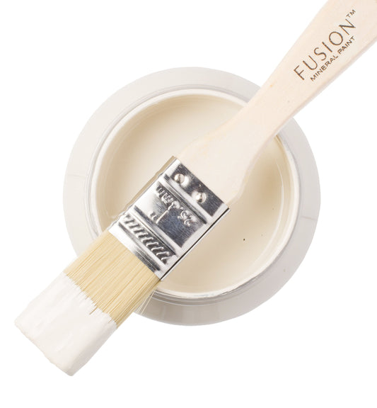 Fusion paintbrush with a container of paint labelled 'Champlain' on a white background