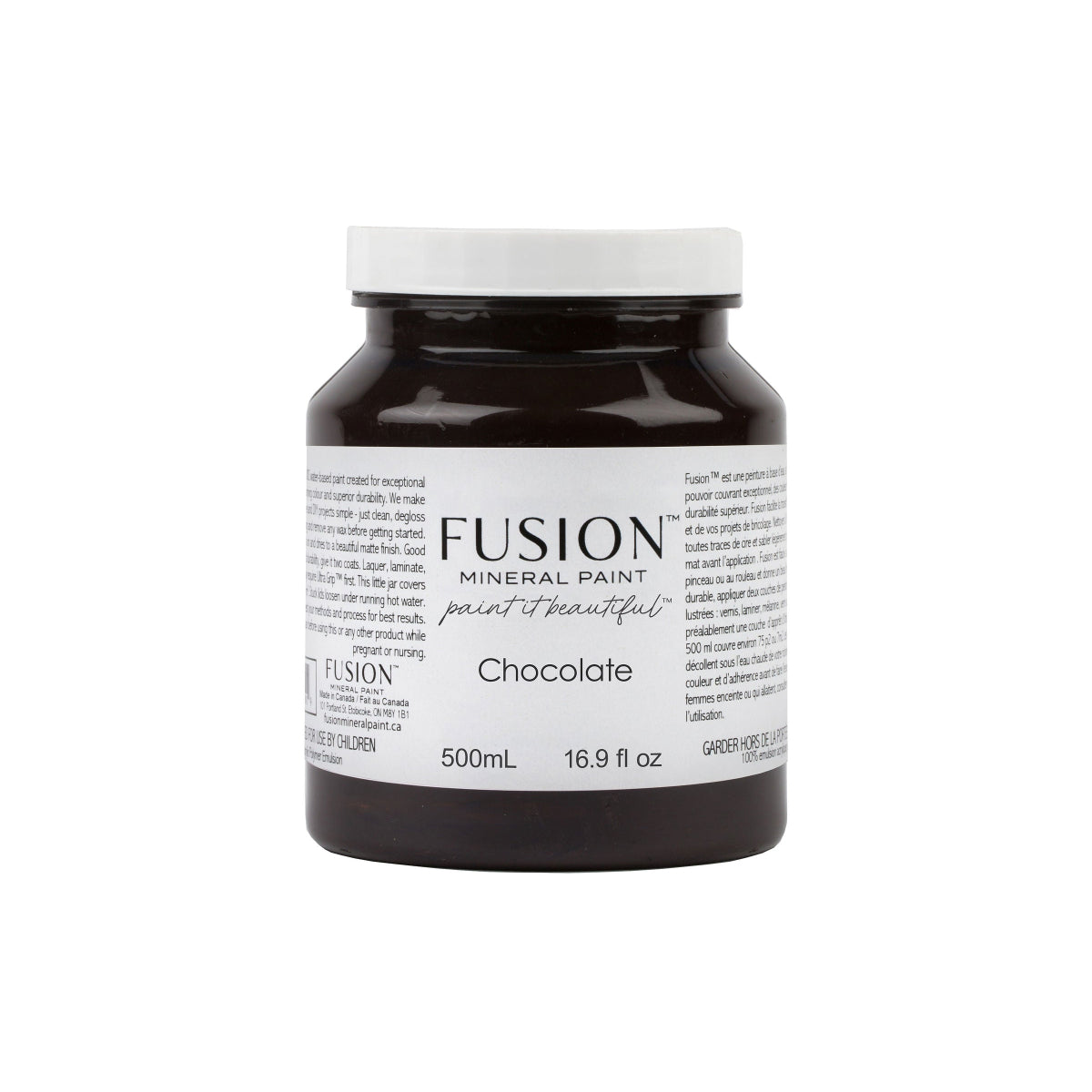 Fusion Mineral Paint in warm Chocolate brown in a large 500ml jar