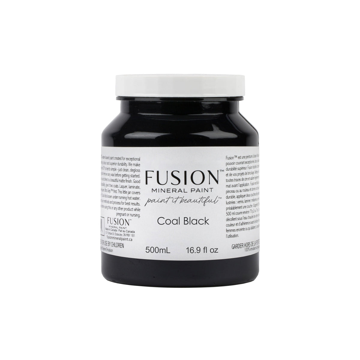 Fusion Mineral Paint jar labelled 'Coal Black' on a white background