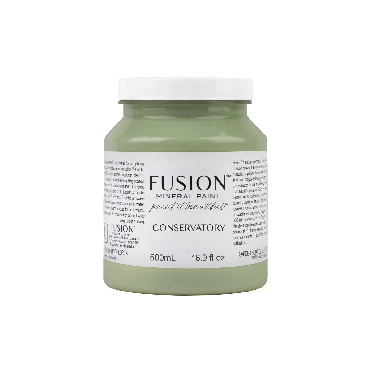 Jar of Fusion Mineral Paint in Conservatory colour on a white background