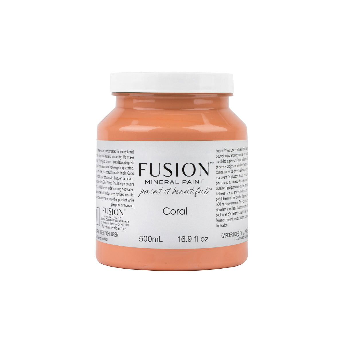 Jar of Fusion Mineral Paint in Coral colour on a white background