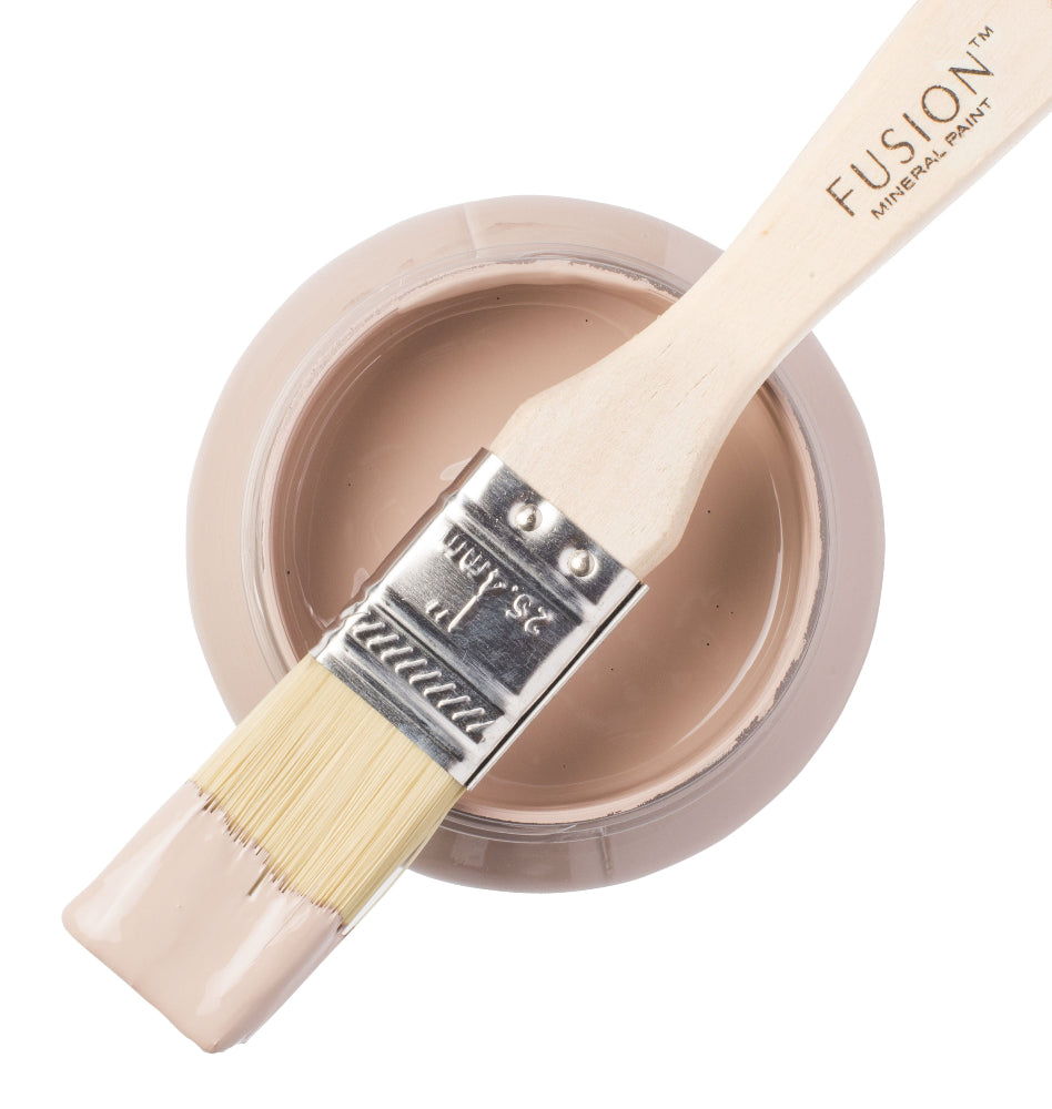 Fusion Mineral Paint with a brush on a white background, labeled 'Damask'.