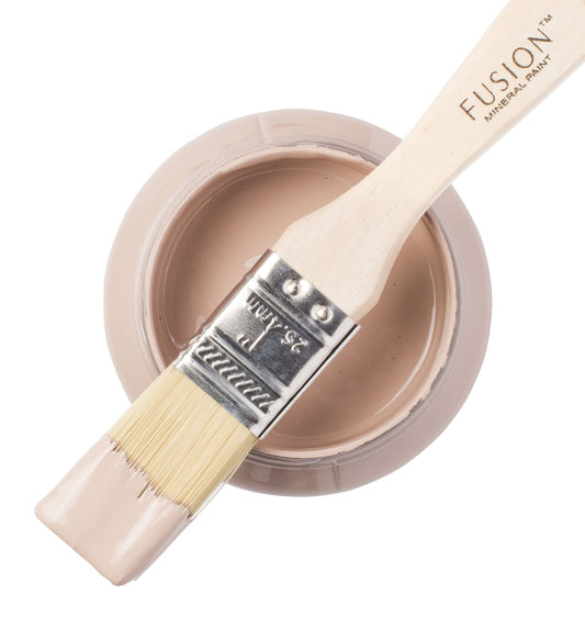 Fusion Mineral Paint with a brush on a white background, labeled 'Damask'.
