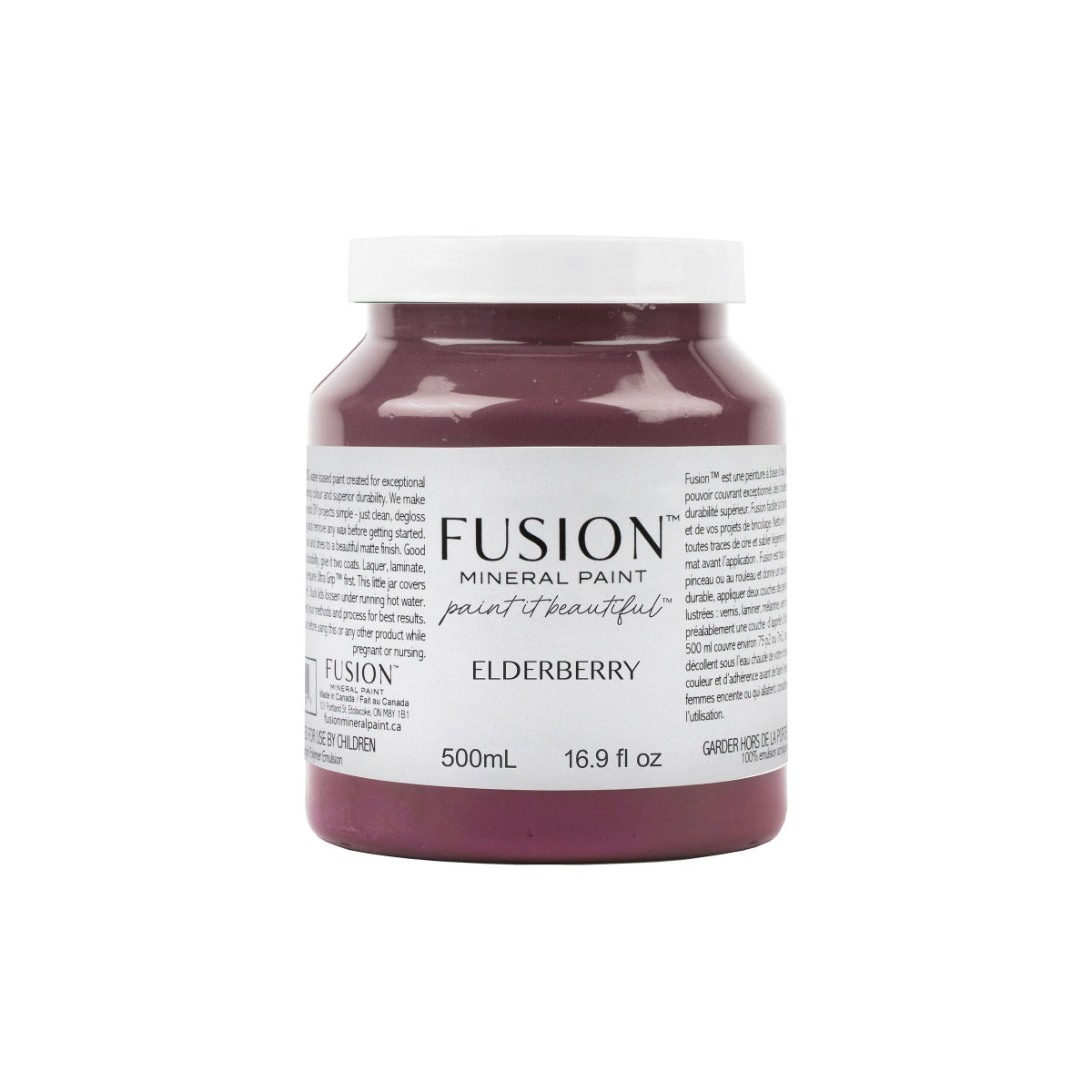 Jar of Fusion Mineral Paint in Elderberry colour on a white background