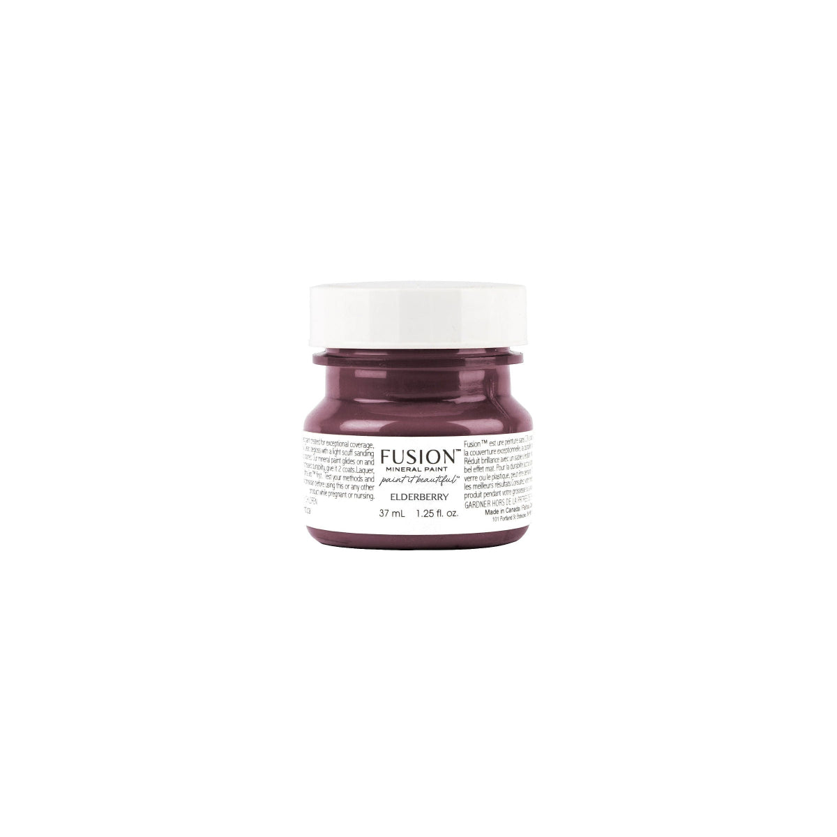 Tester size jar of Elderberry Fusion Mineral Paint on a white background