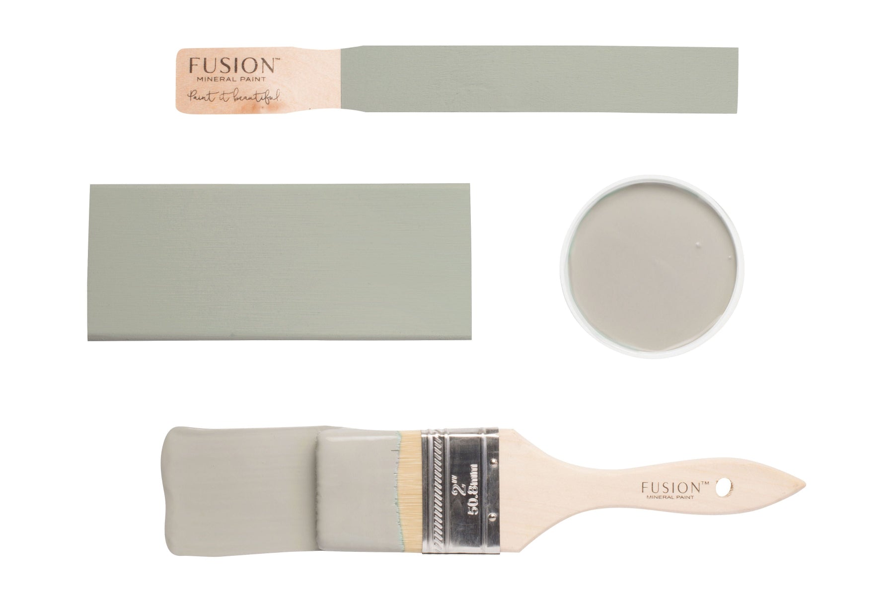 Eucalpytus Fusion Mineral Paint swatch and brush on a white background