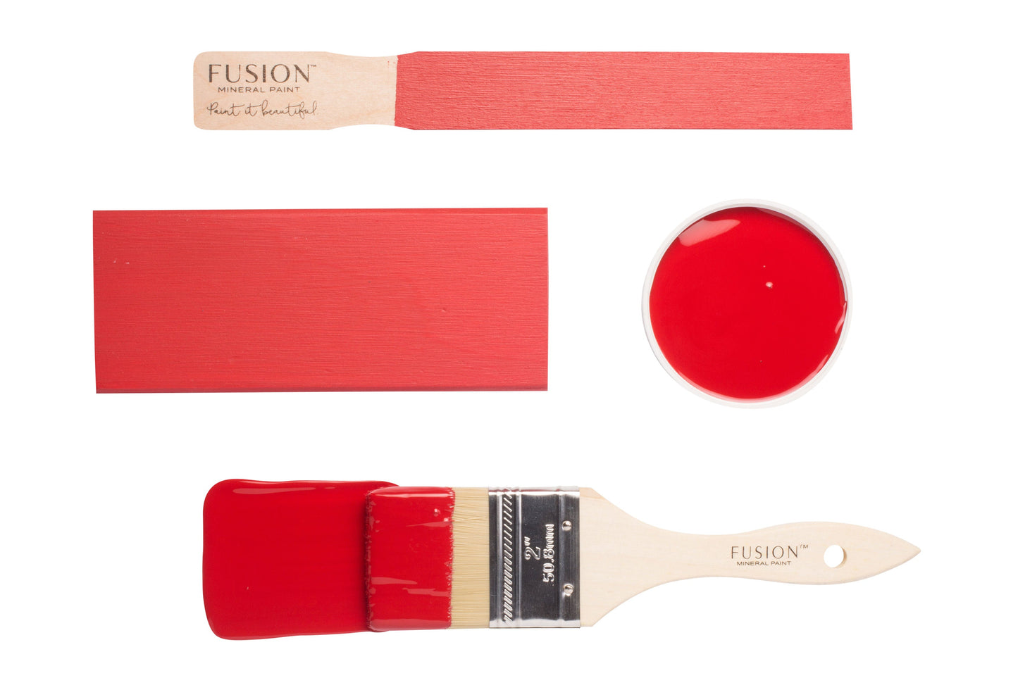 Fusion paint swatch with brush and color sample labeled 'Fort York Red' on a white background