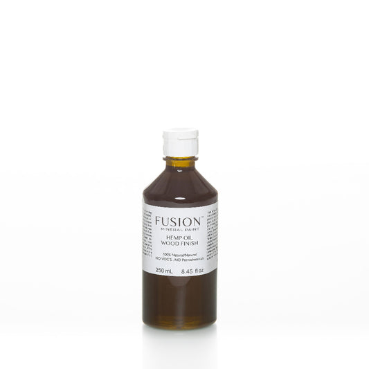 250ml bottle of Fusion Hemp Oil Wood Finish on a white background