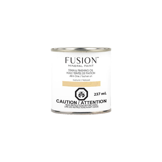Can of Fusion Mineral Paint Natural Stain & Finishing Oil on a white background