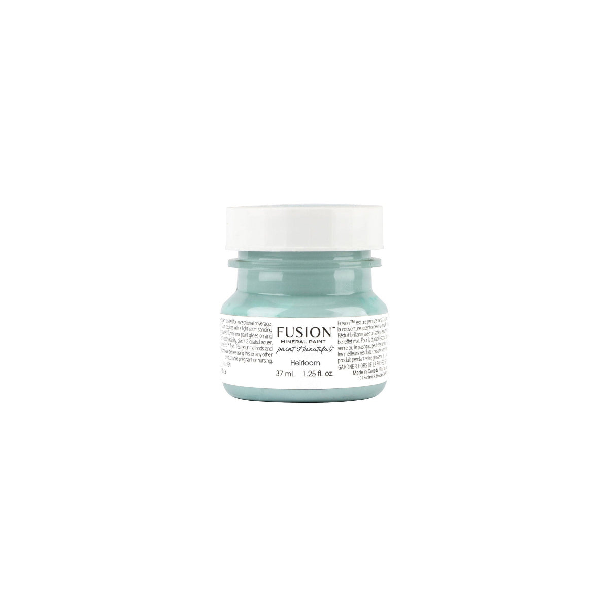 Tester jar of Heirloom Fusion Mineral Paint on a white background.