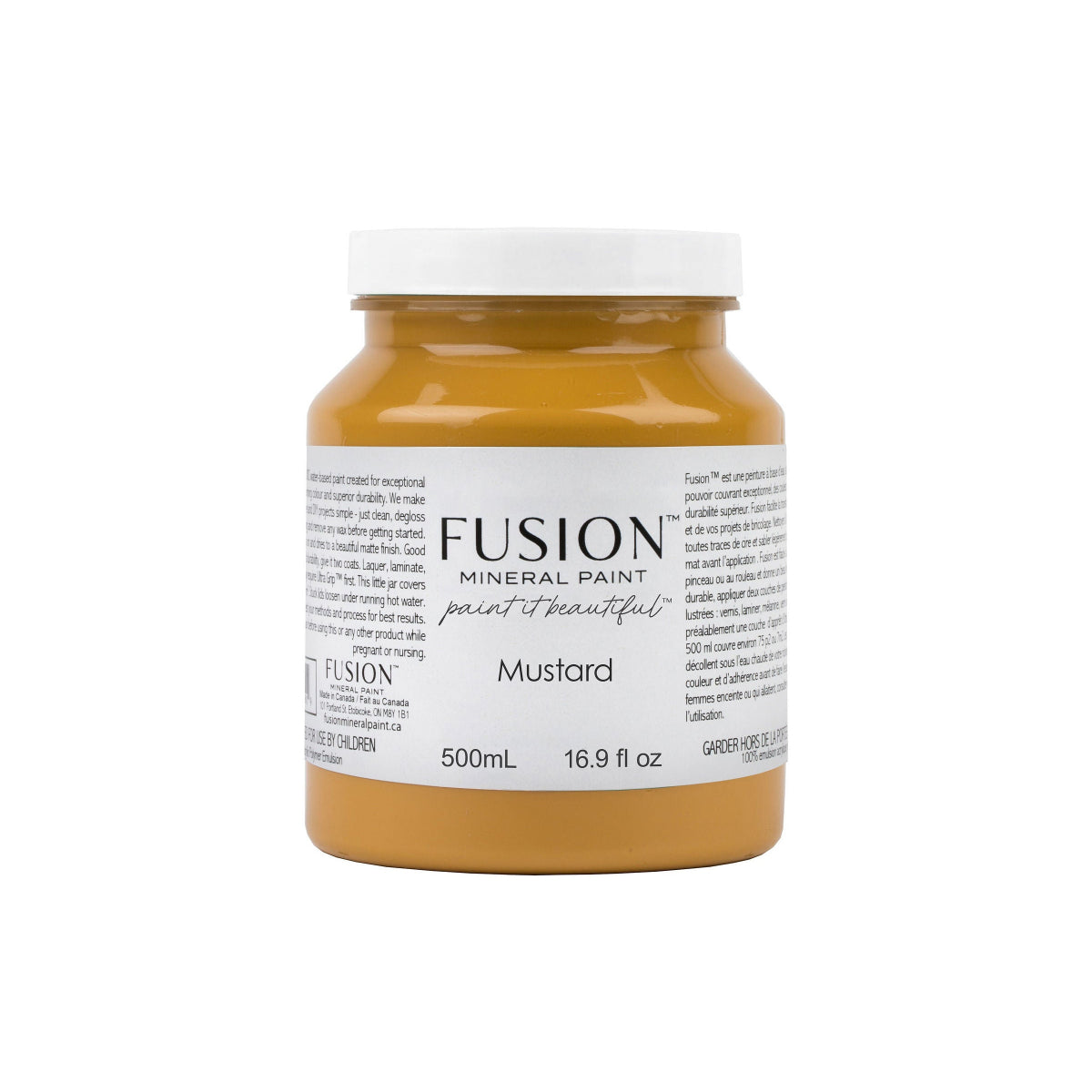 Jar of Fusion Mineral Paint in Mustard colour on a white background