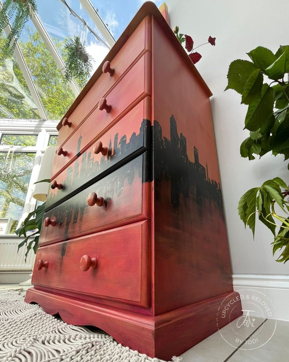 Sunrise Ombre City Skyline Chest of Drawers
