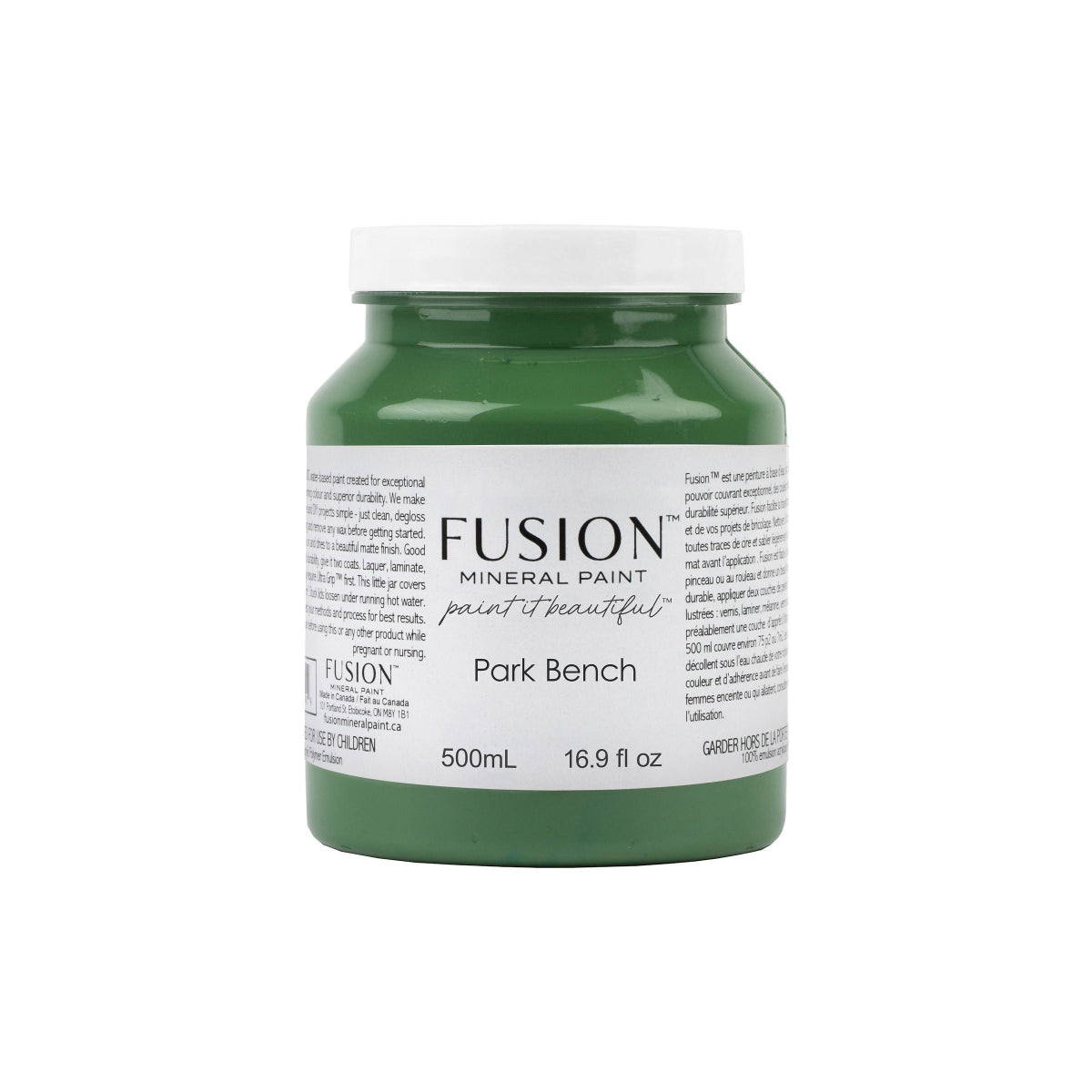 Green Park Bench jar of Fusion Mineral Paint on a white background
