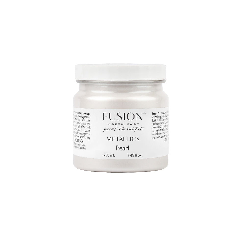 Jar of Fusion Mineral Paint  in Metallic Pearl colour on a white background