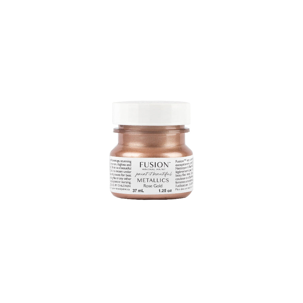 Fusion Mineral Paint jar in Rose Gold Metallic colour on a white background