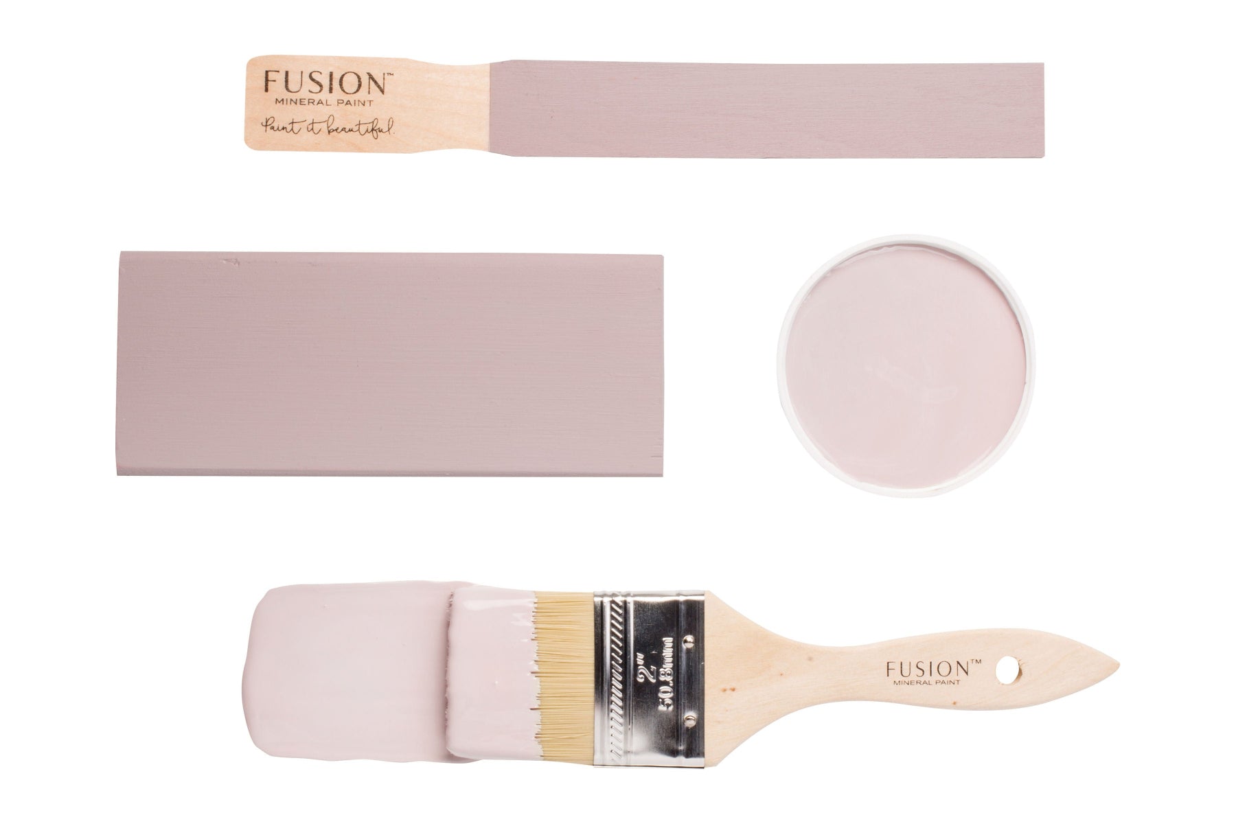 Paint brush and colour swatches painted in Rose Water from Fusion Mineral Paint