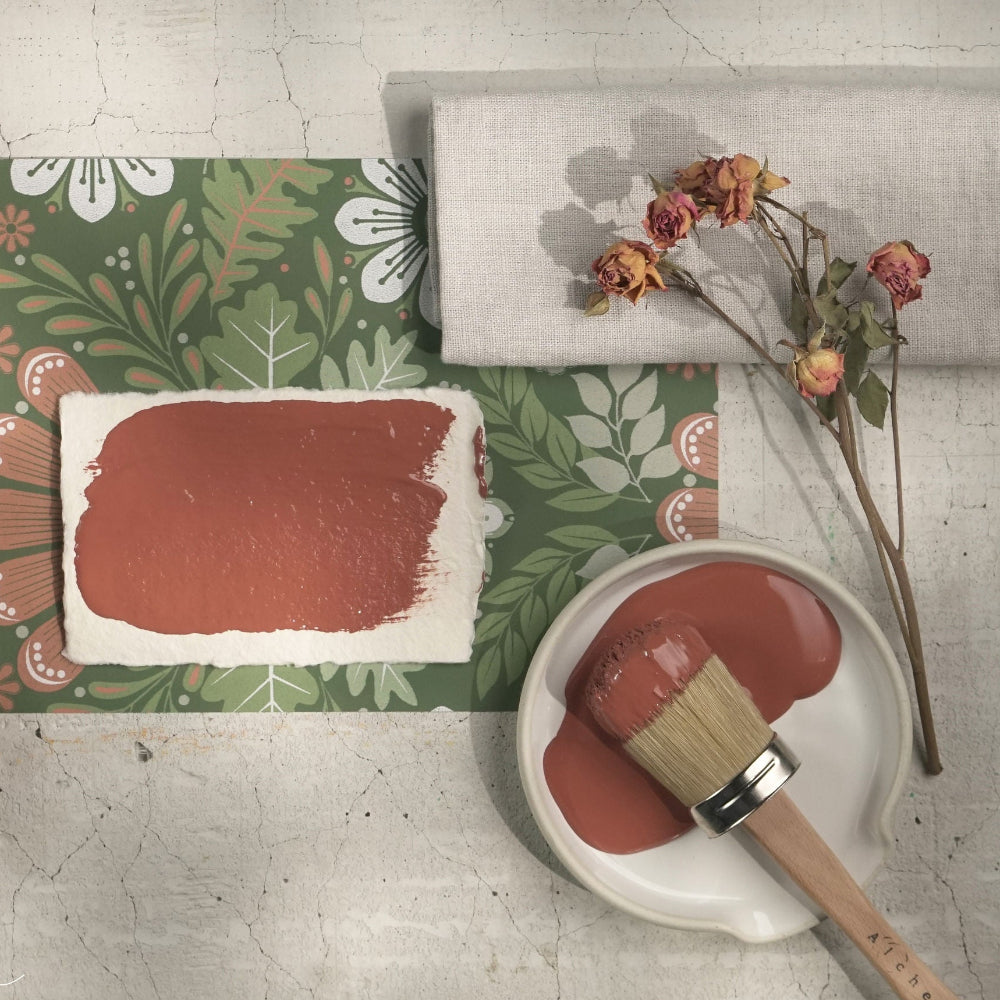 Colour swatches with paint samples of earthy rust Sienna from Alchemy by Fusion