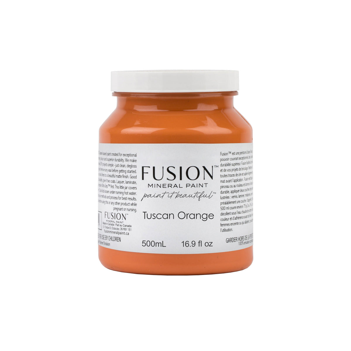 Fusion Mineral Paint jar in Tuscan Orange on a white background