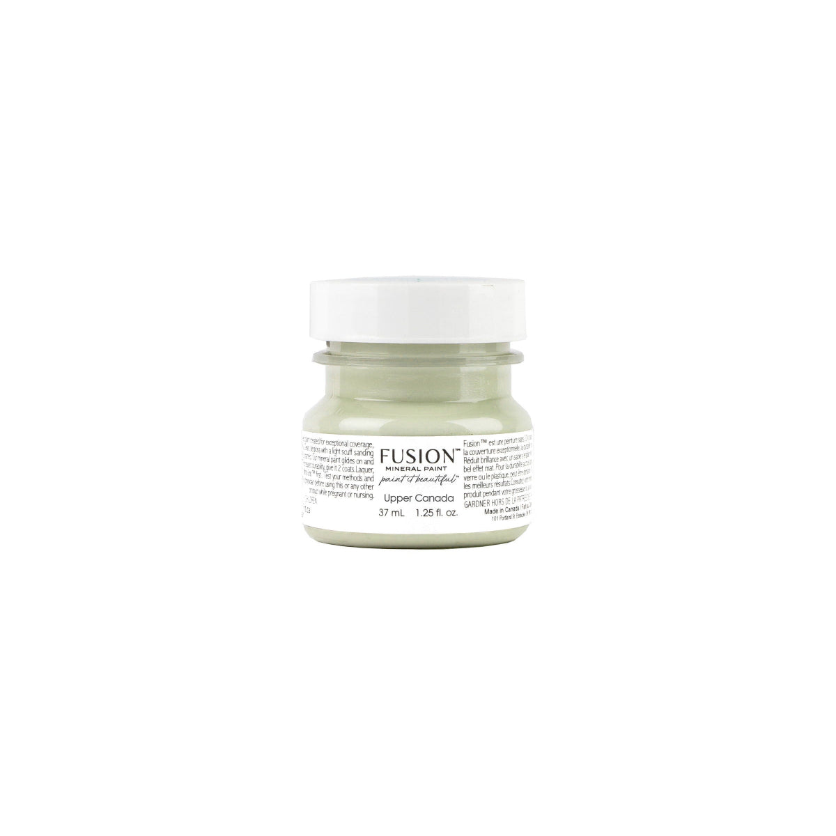 Upper Canada Green Fusion Mineral Paint tester jar on a white background