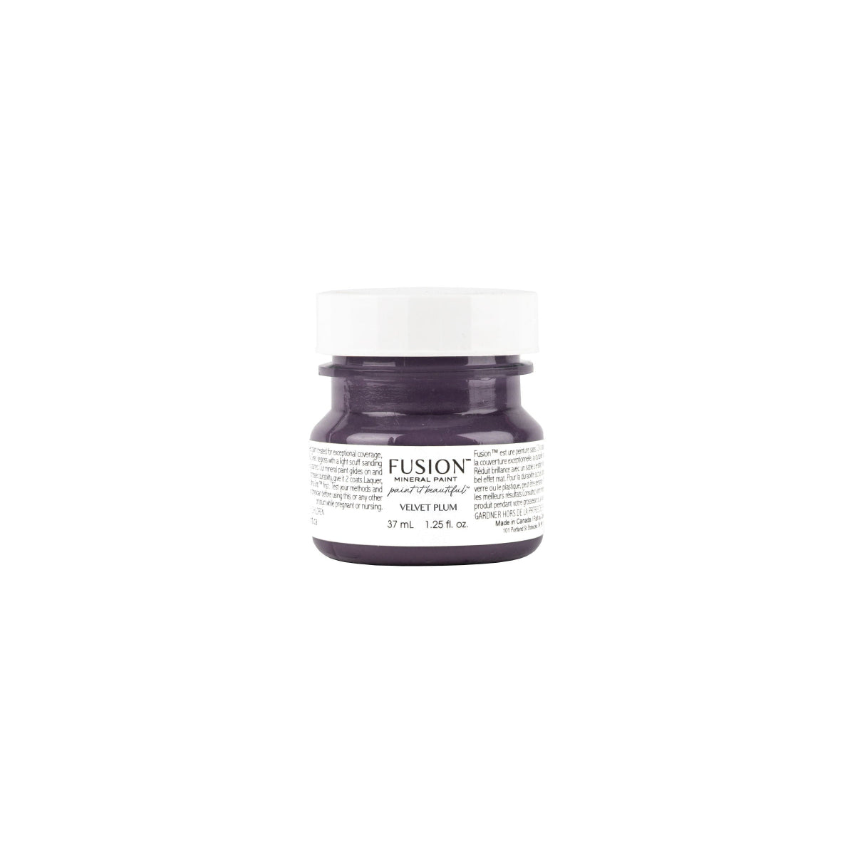 Tester-sized jar of Fusion Mineral Paint in Velvet Plum on a white background