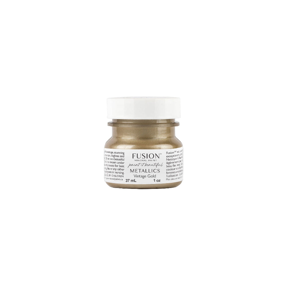 Fusion Mineral Paint in Vintage Gold Metallic jar on a white background
