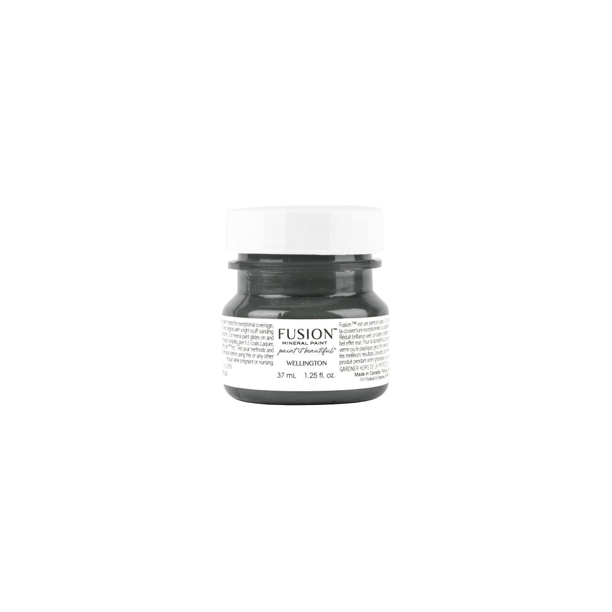 Tester jar of Wellington Fusion Mineral Paint on a white background.