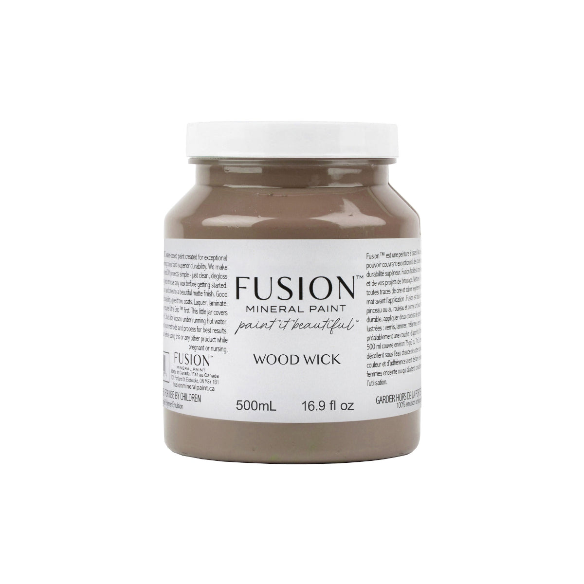 Jar of Fusion Mineral Paint in Wood Wick colour on a white background
