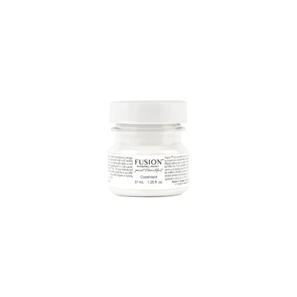 White jar with 'Fusion' label on a white background