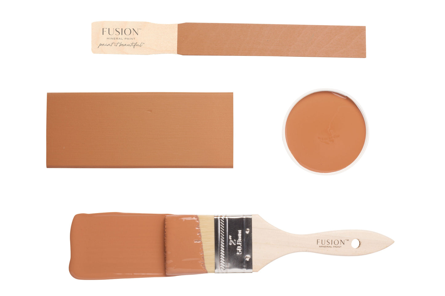 Fusion Chestnut Mare paint swatches and brush on a white background