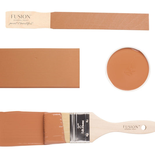 Fusion Chestnut Mare paint swatches and brush on a white background