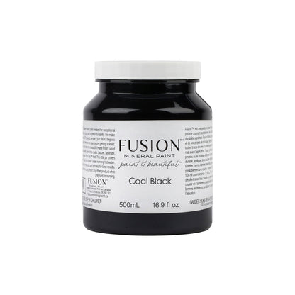 Fusion Mineral Paint jar labelled 'Coal Black' on a white background