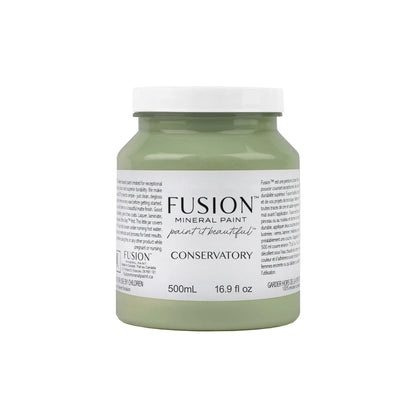 Jar of Fusion Mineral Paint in Conservatory colour on a white background