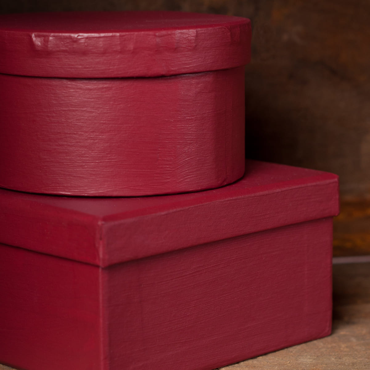 Two stacked boxes painted in juicy red Cranberry from Fusion Mineral Paint