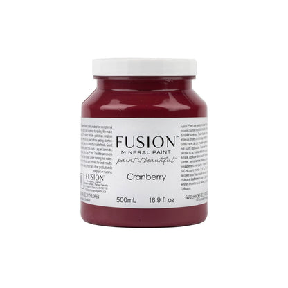 500ml jar of Fusion Mineral Paint in a deep red Cranberry colour on a white background