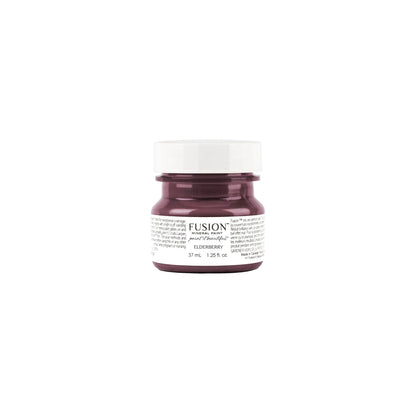 Tester size jar of Elderberry Fusion Mineral Paint on a white background