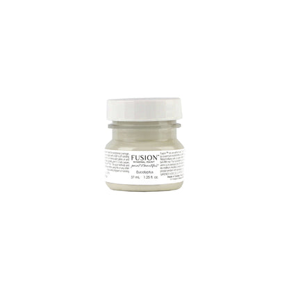 Tester size jar of Fusion Mineral Paint in Eucalyptus on a white background