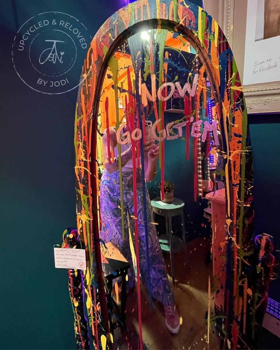Floor Standing Dressing Mirror - Black with Funky Colour Splatter
