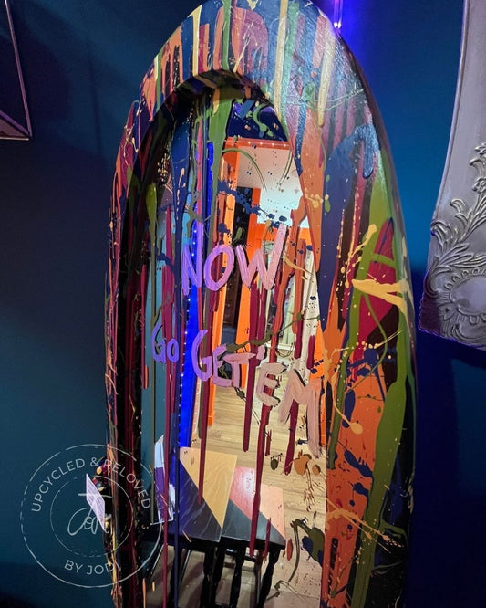 Floor Standing Dressing Mirror - Black with Funky Colour Splatter
