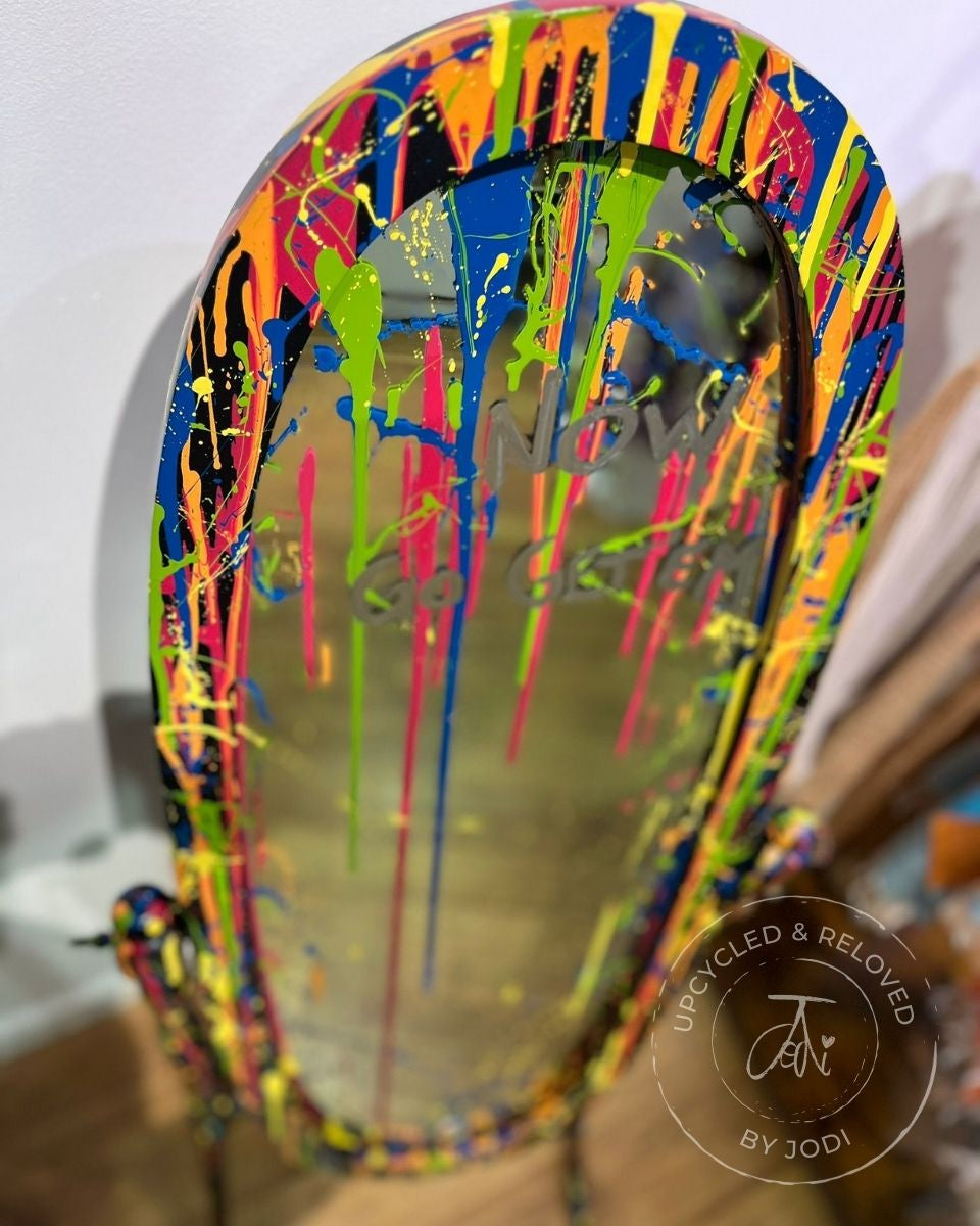 Floor Standing Dressing Mirror - Black with Funky Colour Splatter